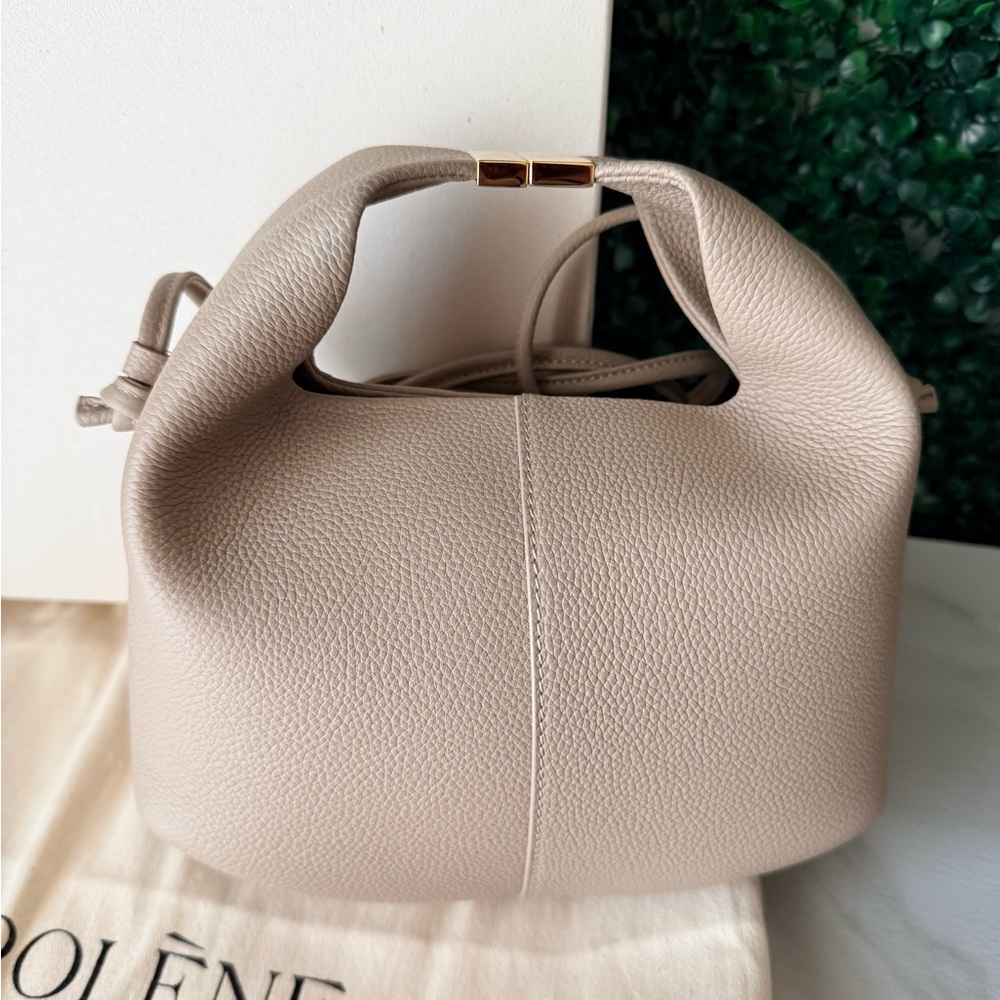 Polène Taupe Knot-Top Pebbled Leather Crossbody - Picture 2 of 9
